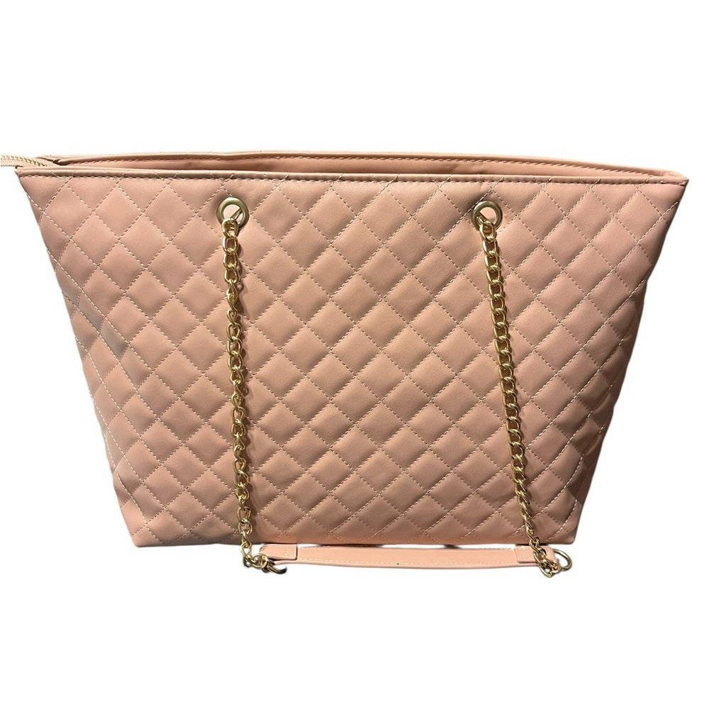 Badgley Mischka Large Blush Quilted Tote Bag with Gold Chain Handles NWT - Picture 2 of 4